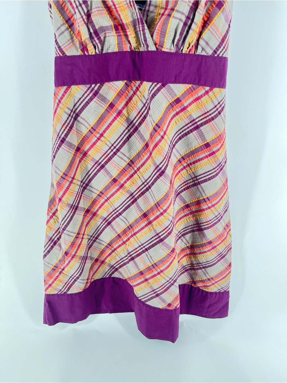 Patagonia Plaid Dress Size 10 Organic Cotton Empire Waist Sleeveless Purple - Picture 10 of 11